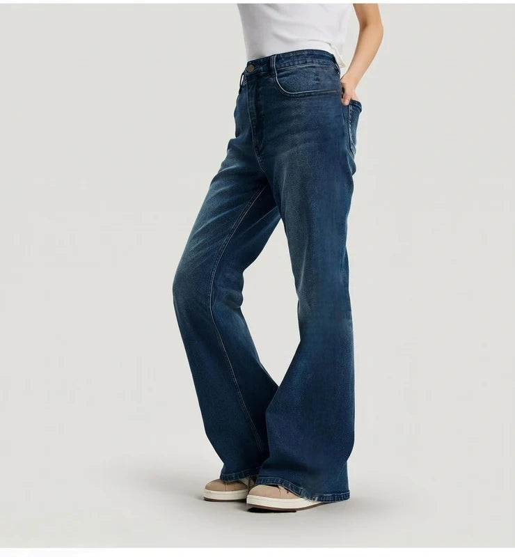 T588-1193 Micro denim wide leg high waisted pants