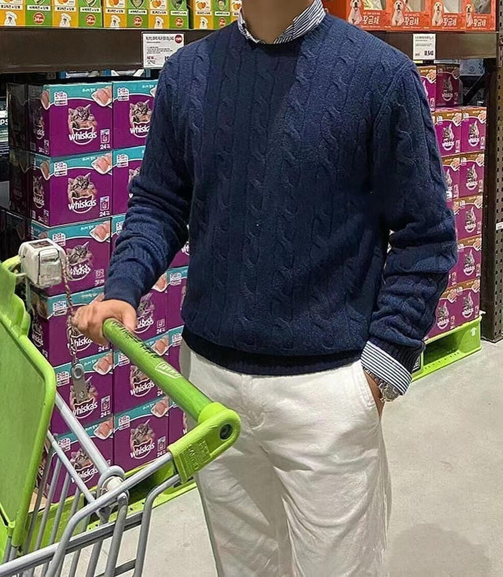 סוודר סרוג לגברים עם שרוולים ארוכים וגזרה רחבה T588-877