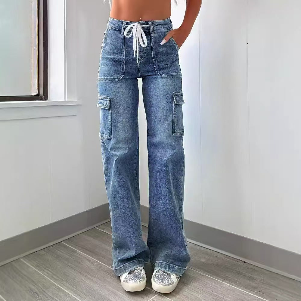 T588-1178 Loose wide leg straight leg high waisted pants