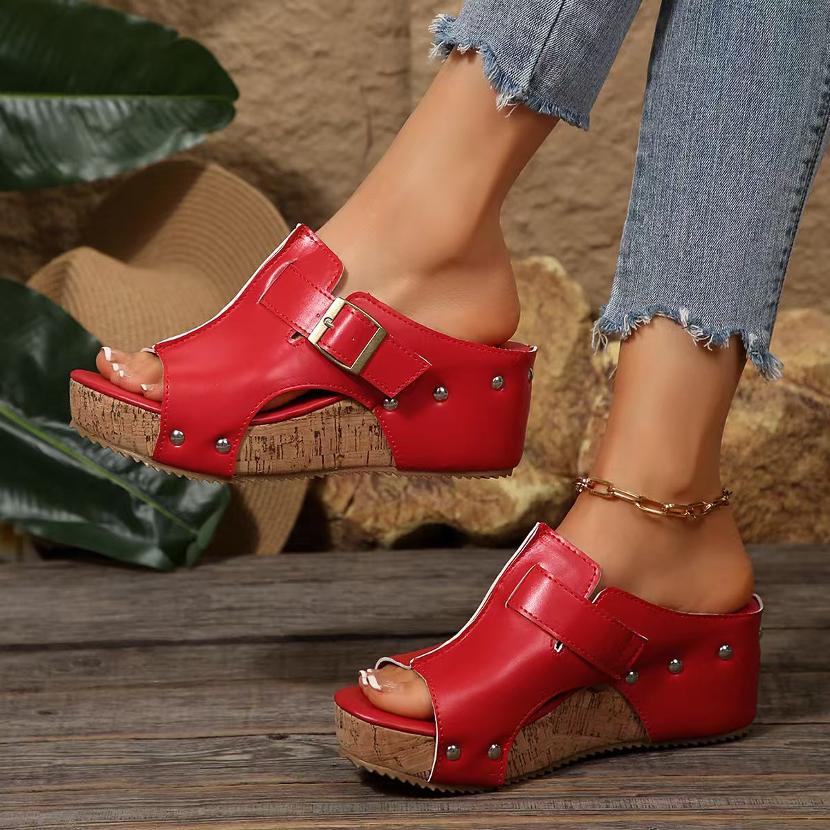 T588-1181   Slope heel sandals for casual wear outside