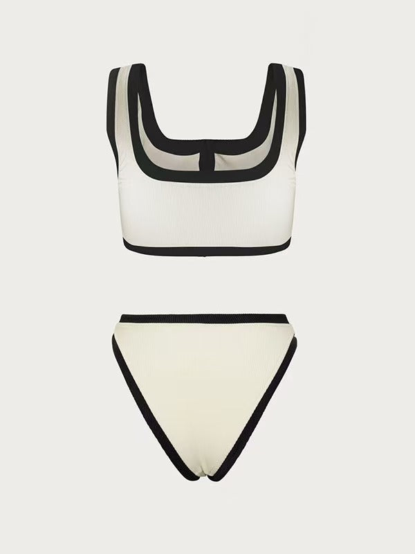 T588-995  Black and white minimalist split swimsuit bikini