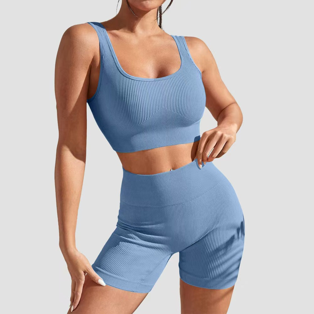 T588-998 Yoga fitness tight fitting short sleeved shorts set