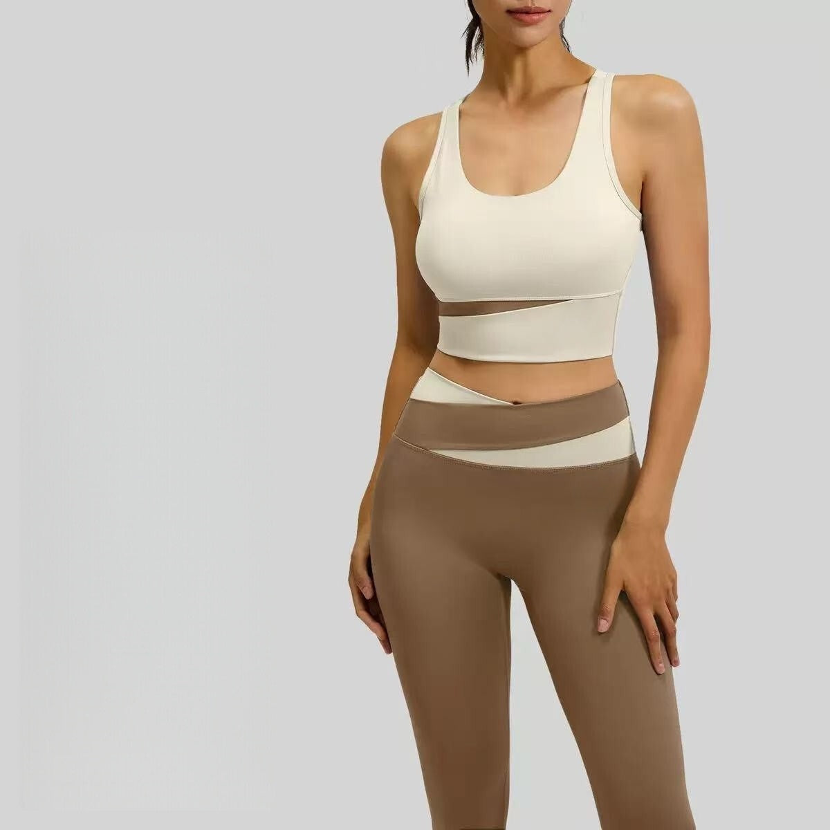 T588-1036  Sports suit with color blocking, high waist and slimming effect