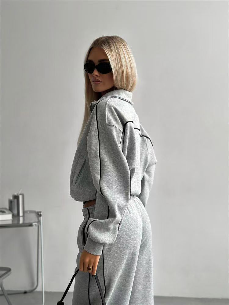 T588-772  Women's zipper cardigan jacket sportswear set