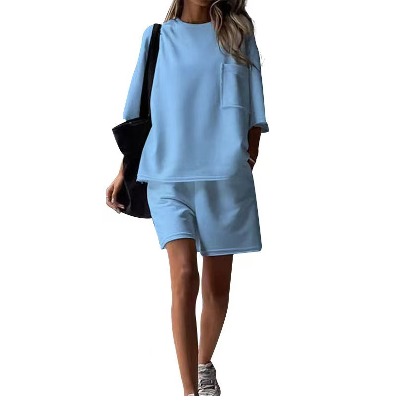 T588-1239  Summer casual loose short sleeved shorts set